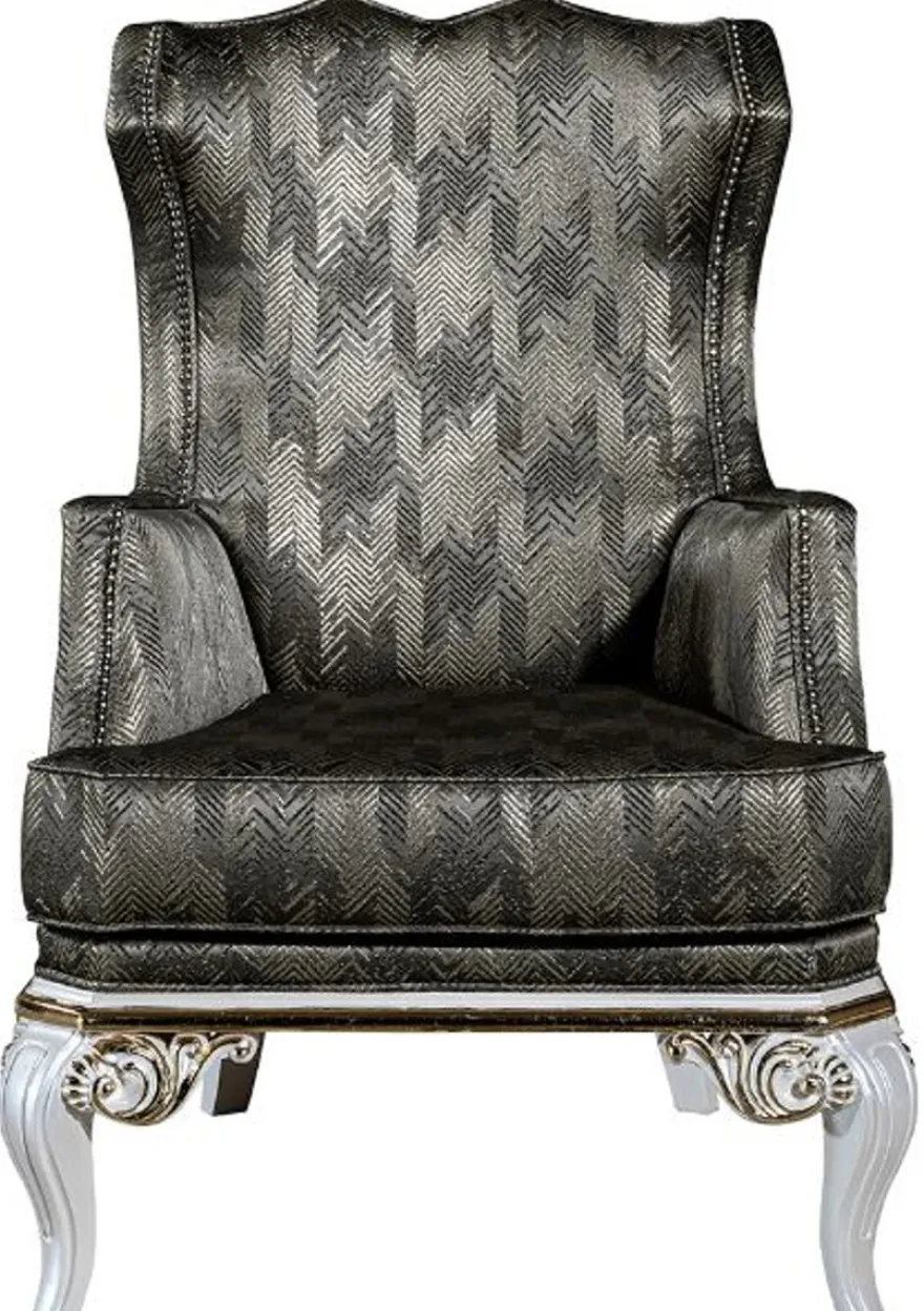Casa Padrino Luxus Barock Ohrensessel Grün / Weiß / Gold 77 x 85 x H. 113 cm - Wohnzimmer Sessel mit elegantem Muster - Barock Wohnzimmer Möbel