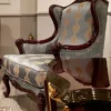 Casa Padrino Luxus Barock Ohrensessel Silber / Beige / Dunkelbraun - Prunkvoller Wohnzimmer Sessel mit elegantem Muster - Barock Möbel