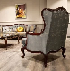Casa Padrino Luxus Barock Ohrensessel Silber / Beige / Dunkelbraun - Prunkvoller Wohnzimmer Sessel mit elegantem Muster - Barock Möbel