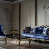 Casa Padrino Luxus Barock Ohrensessel Blau / Silber / Gold - Handgefertigter Wohnzimmer Sessel mit dekorativem Kissen - Barock Wohnzimmer Möbel