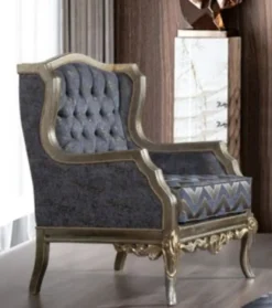 Casa Padrino Luxus Barock Ohrensessel Blau / Silber / Gold - Handgefertigter Wohnzimmer Sessel im Barockstil - Barock Wohnzimmer Möbel