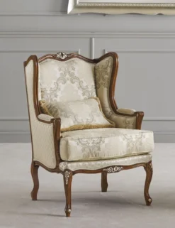 Casa Padrino Luxus Barock Ohrensessel Gold / Braun - Handgefertigter Barockstil Wohnzimmer Sessel mit Muster - Luxus Wohnzimmer Möbel im Barockstil - Luxus Qualität - Made in Italy