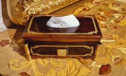 Casa Padrino Luxus Barock Papiertuchbox Dunkelbraun / Braun / Gold - Taschentuchbox Braun / Gold - Made in Italy