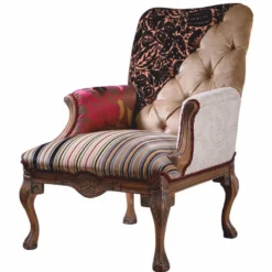 Casa Padrino Luxus Barock Patchwork Sessel Bunt / Braun - Barock Wohnzimmer Möbel