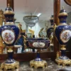 Casa Padrino Luxus Barock Porzellan Vasen und Schalen Set (2 Vasen und 1 Schale) mit Messing Griffen