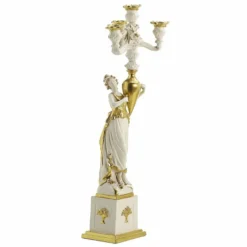 Casa Padrino Luxus Barock Porzellan Kerzenhalter Linke Seite Weiß / Gold H. 68 cm - Made in Italy