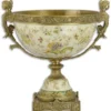 Casa Padrino Luxus Barock Porzellan Schale auf Sockel mit 2 Messing Griffen, weiß / bronze, 42 cm