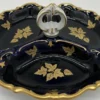 Casa Padrino Luxus Barock Porzellan Servierschale mit Tragegriff Dunkelblau / Weiß / Gold Ø 25 cm - Gebäck & Nuss Schale - Luxus Barock Accessoires - Reichenbach Porzellan - Made in Germany