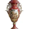Casa Padrino Luxus Barock Porzellan Vase mit Deckel in Rot und Gold - Höhe 128 cm - Limited Edition