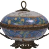 Casa Padrino Luxus Barock Porzellan Schüssel mit Deckel weiß / blau / bronze 31,5 x 24 x H. 22,2 cm