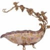 Casa Padrino Luxus Barock Porzellan Fruchtschale mit Messing Griff creme / blau / bronze 51,5 x 26,8 x 43 cm
