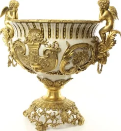 Casa Padrino Luxus Barock Porzellan Blumentopf Engel Weiß / Gold H. 60 cm - Prunkvoller Porzellan Pflanzentopf - Barock Porzellan Deko Accessoires
