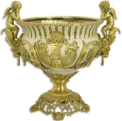 Casa Padrino Luxus Barock Porzellan Blumentopf Engel Weiß / Gold H. 60 cm - Prunkvoller Porzellan Pflanzentopf - Barock Porzellan Deko Accessoires