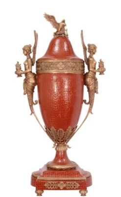 Casa Padrino Luxus Barock Porzellan Vase mit Deckel - Limited Edition, rot / bronze, 41,7 x 22,2 x 80,7 cm