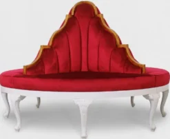 Casa Padrino Luxus Barock Rundsofa Rot / Weiß / Antik Gold - Handgefertigtes rundes Samt Sofa - Barock Hotel & Restaurant Möbel