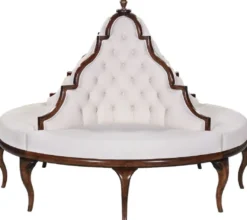 Casa Padrino Luxus Barock Rundsofa Weiß / Dunkelbraun - Handgefertigtes rundes Sofa - Barock Hotel & Restaurant Möbel