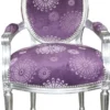 Casa Padrino Luxus Barock Salon Stuhl Lila Blumen Muster / Silber Mod2 Rund Möbel