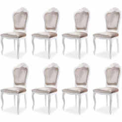 Casa Padrino Luxus Barock Samt Esszimmer Stuhl 8er Set Grau / Weiß - Barock Möbel