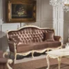 Casa Padrino Luxus Barock Samt Sofa Braun / Weiß / Gold 194 cm - Barock Möbel - Made in Italy