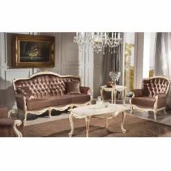 Casa Padrino Luxus Barock Samt Sofa Braun / Weiß / Gold 194 cm - Barock Möbel - Made in Italy