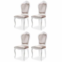 Casa Padrino Luxus Barock Samt Esszimmer Stuhl 4er Set Grau / Weiß - Barock Möbel