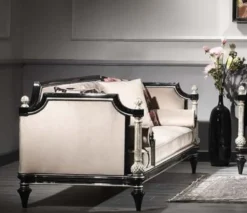 Casa Padrino Luxus Barock Samt Sofa Beige / Schwarz / Silber / Antik Gold 250 x 95 x H. 80 cm - Prunkvolles Wohnzimmer Sofa im Barockstil