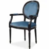 Casa Padrino Luxus Barock Samt Esszimmer Stuhl mit Armlehnen Blau / Schwarz - Barockstil Esszimmer Möbel