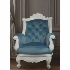 Casa Padrino Luxus Barock Samt Sessel Blau / Weiß - Barock Wohnzimmer Möbel