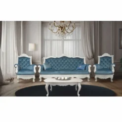 Casa Padrino Luxus Barock Samt Sessel Blau / Weiß - Barock Wohnzimmer Möbel