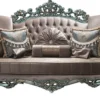 Casa Padrino Luxus Barock Samt Sofa Grau / Grün / Gold 225 x 95 x H. 115 cm - Prunkvolles Wohnzimmer Sofa mit Glitzersteinen und dekorativen Kissen