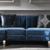 Casa Padrino Luxus Barock Samt Sofa Blau / Antik Silber / Dunkelbraun 262 x 104 x H. 80 cm - Barock Möbel
