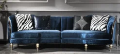 Casa Padrino Luxus Barock Samt Sofa Blau / Antik Silber / Dunkelbraun 262 x 104 x H. 80 cm - Barock Möbel