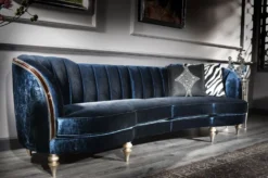 Casa Padrino Luxus Barock Samt Sofa Blau / Antik Silber / Dunkelbraun 262 x 104 x H. 80 cm - Barock Möbel