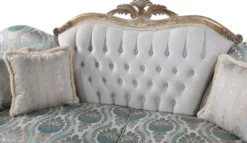 Casa Padrino Luxus Barock Samt Sofa mit Kissen Grau / Türkis / Antik Gold 252 x 82 x H. 115 cm - Wohnzimmer Möbel im Barockstil