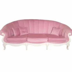 Casa Padrino Luxus Barock Samt Sofa Rosa / Weiß 240 cm - Barockstil Möbel