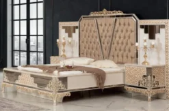 Casa Padrino Luxus Barock Schlafzimmer Set Weiß / Gold - 1 Doppelbett mit Kopfteil & 2 Nachttische - Schlafzimmer Möbel im Barockstil - Edel & Prunkvoll