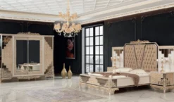 Casa Padrino Luxus Barock Schlafzimmer Set Weiß / Gold - 1 Doppelbett mit Kopfteil & 2 Nachttische - Schlafzimmer Möbel im Barockstil - Edel & Prunkvoll