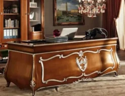 Casa Padrino Luxus Barock Schreibtisch Braun / Silber - Edler Massivholz Bürotisch - Barock Büro Möbel - Luxus Qualität - Made in Italy