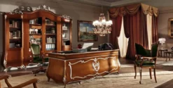 Casa Padrino Luxus Barock Schreibtisch Braun / Silber - Edler Massivholz Bürotisch - Barock Büro Möbel - Luxus Qualität - Made in Italy