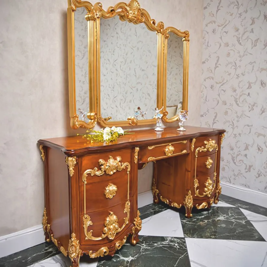Casa Padrino Luxus Barock Schminkkommode Braun / Gold 170 cm - Made in Italy
