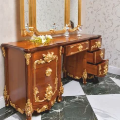 Casa Padrino Luxus Barock Schminkkommode Braun / Gold 170 cm - Made in Italy