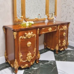 Casa Padrino Luxus Barock Schminkkommode Braun / Gold 170 cm - Made in Italy