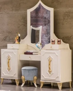 Casa Padrino Luxus Barock Schminktisch mit Spiegel Weiß / Gold - Barock Schmink Konsole - Schlafzimmer Möbel im Barockstil - Edel & Prunkvoll