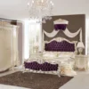 Casa Padrino Luxus Barock Schlafzimmer Set Lila / Weiß / Gold - 1 Doppelbett mit Kopfteil & 2 Nachtkommoden - Barock Schlafzimmer Möbel - Luxus Möbel im Barockstil - Edel & Prunkvoll