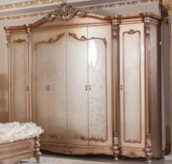 Casa Padrino Luxus Barock Schlafzimmerschrank Kupferfarben / Silber - Prunkvoller Massivholz Kleiderschrank mit 6 Türen - Barock Schlafzimmer & Hotel Möbel - Edel & Prunkvoll