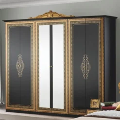 Casa Padrino Luxus Barock Schlafzimmer Schrank Schwarz / Gold 261,4 cm - Barock Schlafzimmer Möbel