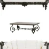 Casa Padrino Luxus Barock Schmiedeeisen Möbel Set Dunkelbraun / Weiß - 2 Luxus Sofas & 1 Luxus Couchtisch - Wohnzimmer Möbel - Garten Möbel - Hotel Möbel - Luxus Barock Möbel