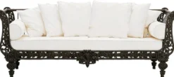 Casa Padrino Luxus Barock Schmiedeeisen Möbel Set Dunkelbraun / Weiß - 2 Luxus Sofas & 1 Luxus Couchtisch - Wohnzimmer Möbel - Garten Möbel - Hotel Möbel - Luxus Barock Möbel