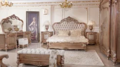 Casa Padrino Luxus Barock Schlafzimmer Set Kupfer / Silber - 1 Barock Schminkkommode & 1 Barock Spiegel & 1 Barock Hocker - Luxus Schlafzimmer Möbel im Barockstil - Edel & Prunkvoll