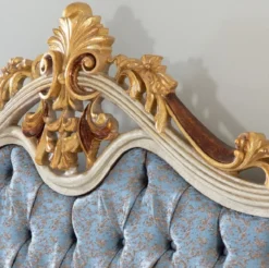 Casa Padrino Luxus Barock Schlafzimmer Set Blau / Silber - 1 Doppelbett mit Kopfteil & 2 Nachttische - Schlafzimmer Möbel im Barockstil - Edel & Prunkvoll